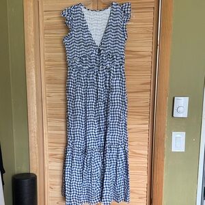Anthropologie Blue & White Gingham Smocked Maxi Dress